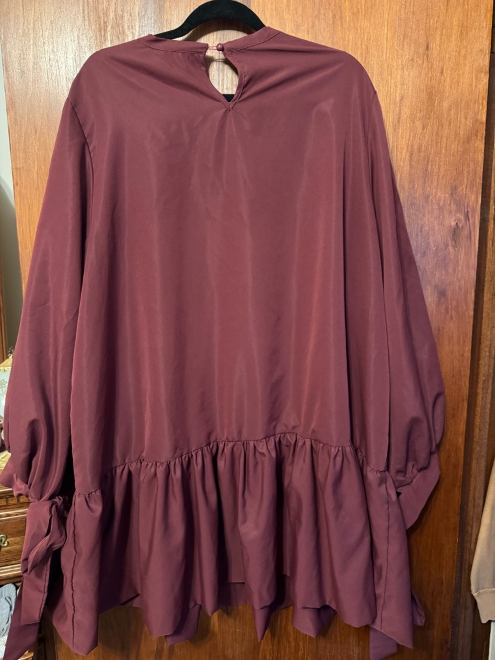 Women’s Plus Size Burgundy Cottagecore Babydoll Dress Bow Sleeves Size 3X - Picture 4 of 6